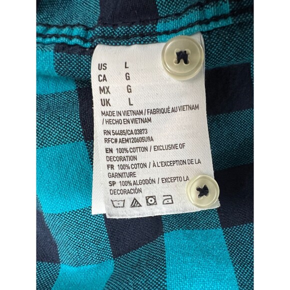 American Eagle Outfitters Men's Blue Checkered Button Down Shirt Size L *READ* - Picture 7 of 12